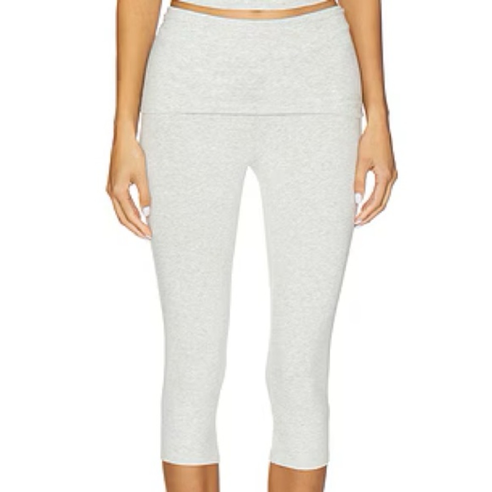 Skims Cotton Jersey Fold Over Capri in Light Heather Grey